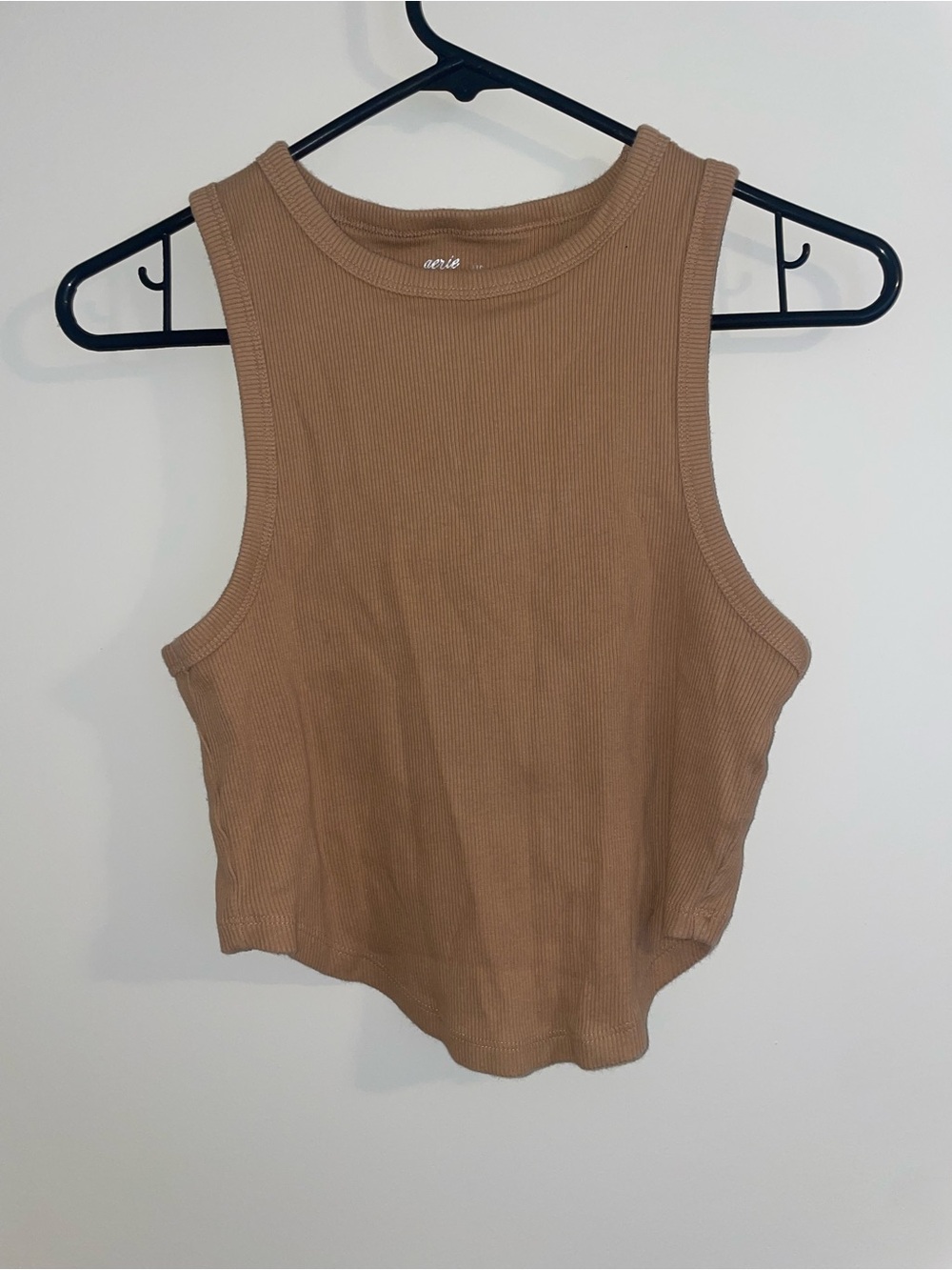 aerie Ribbed Cropped Tank Top - Brown Tan